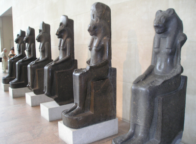 six of the Sekhmets in the Metropolitan Museum, New York.
