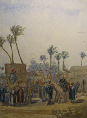 May's watercolour of villagers (1873/4)